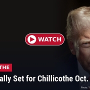Fostoria News Image of Donald Trump with a serious expression at a rally in Chillicothe on October 28.